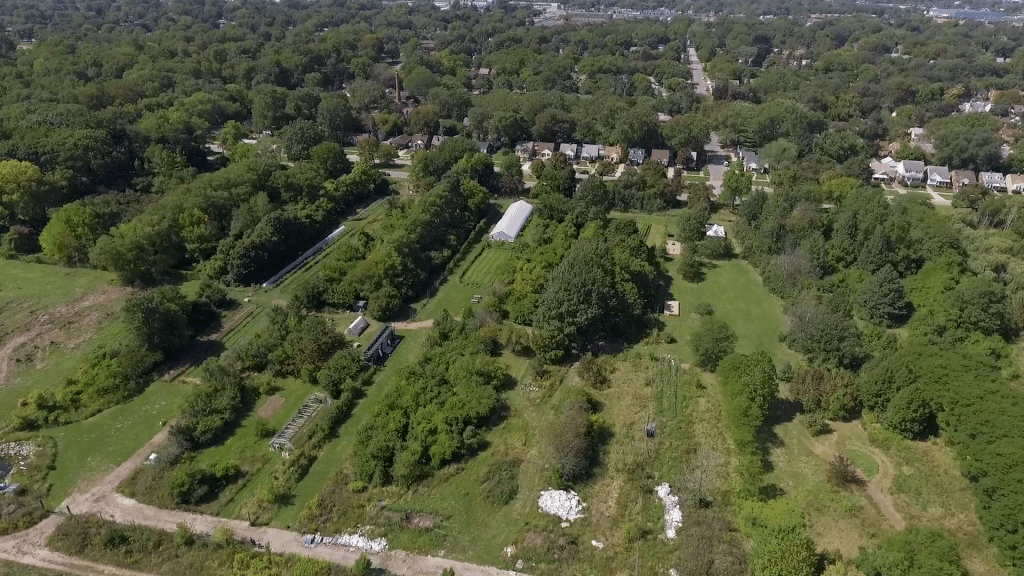 aerial view of d-town farm detroit